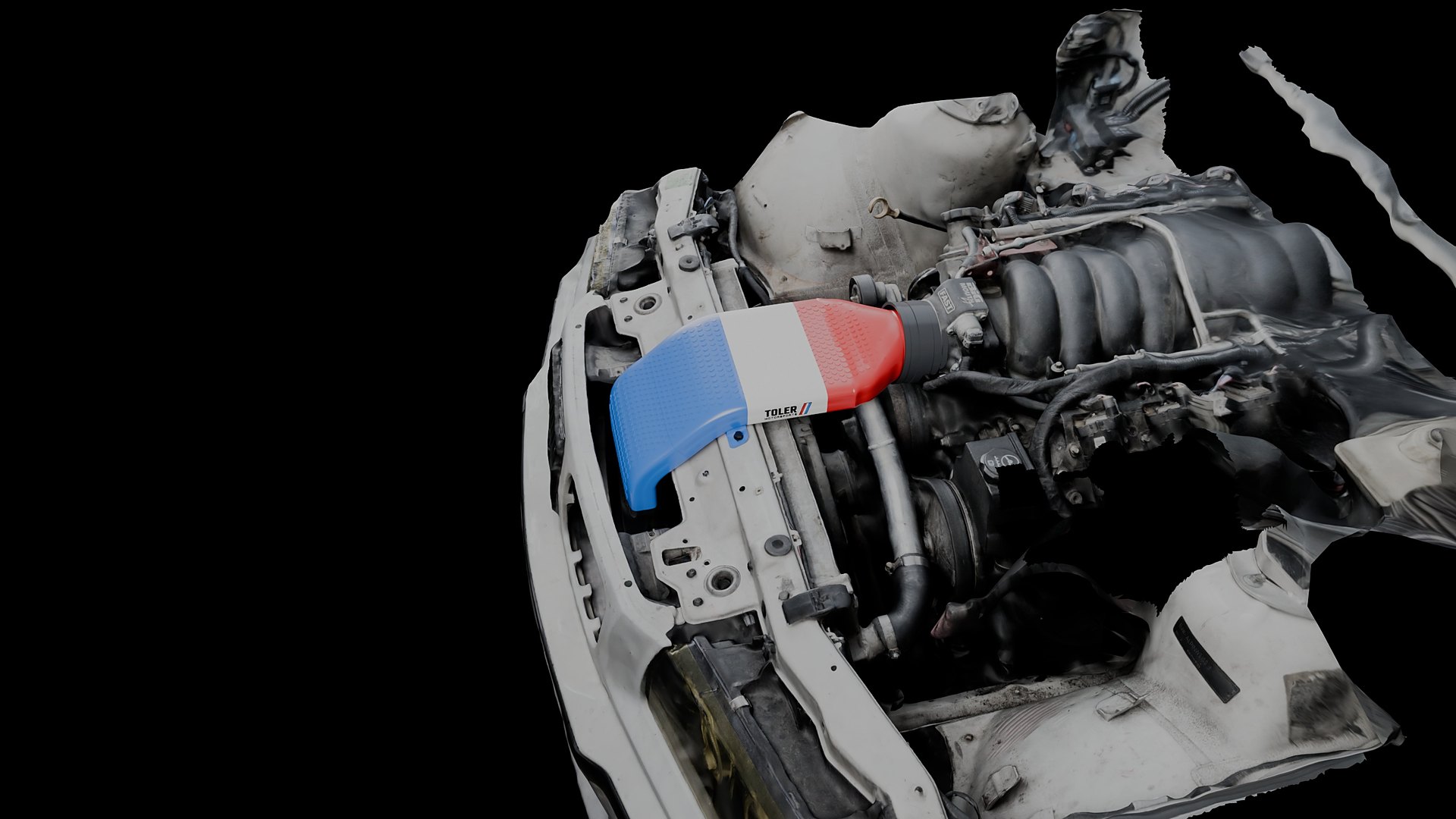 The full intake route across the core support, on the scan of the engine bay